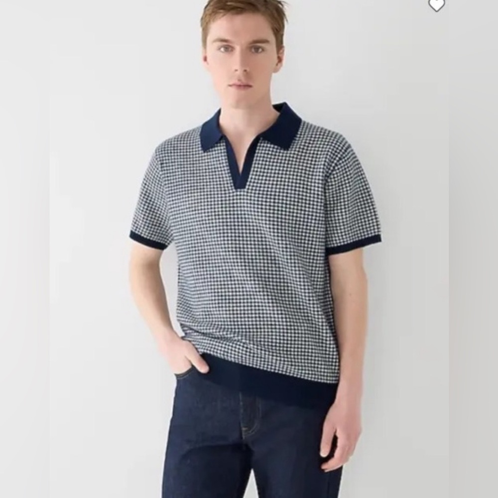 NWT J. Crew Cashmere Sweater Polo - Johnny Collar in Navy/White Houndstooth